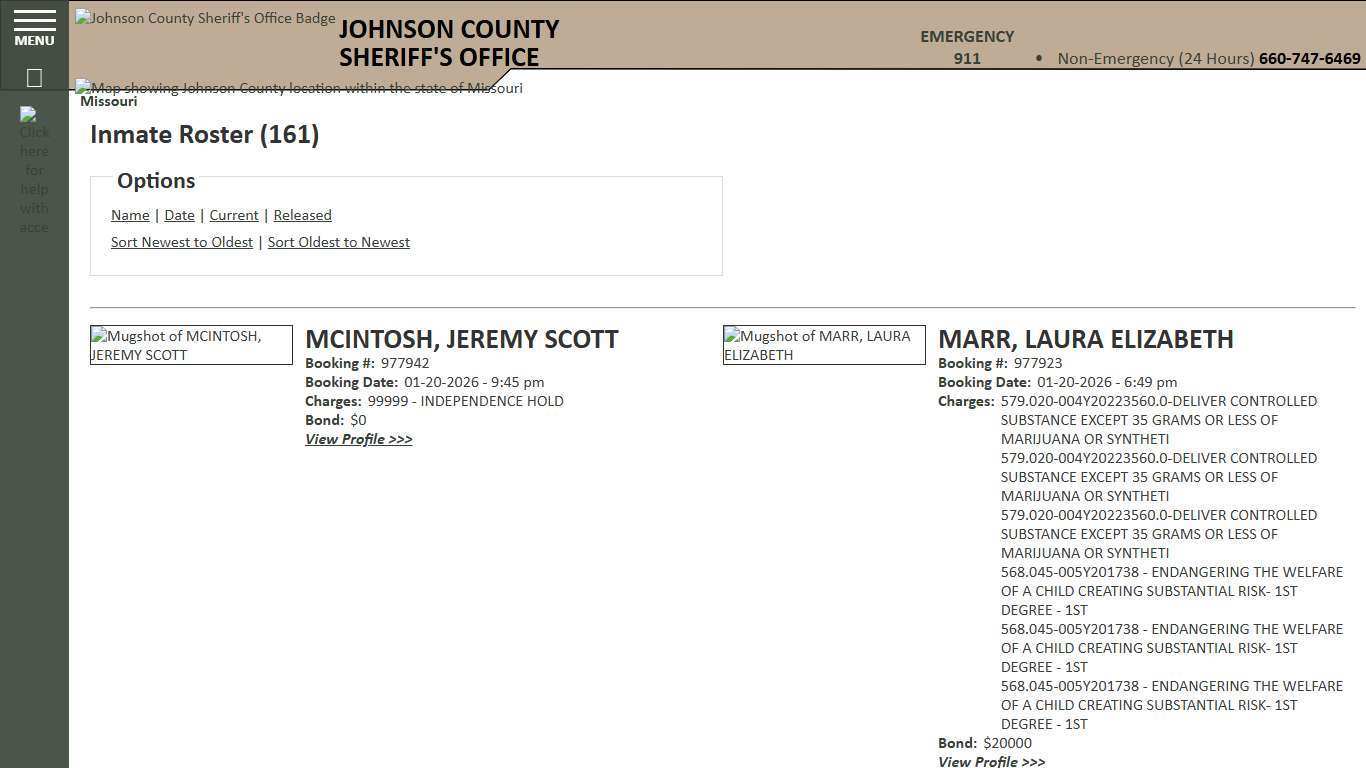 Inmate Roster - Current Inmates Booking Date Descending - Johnson County Sheriff MO