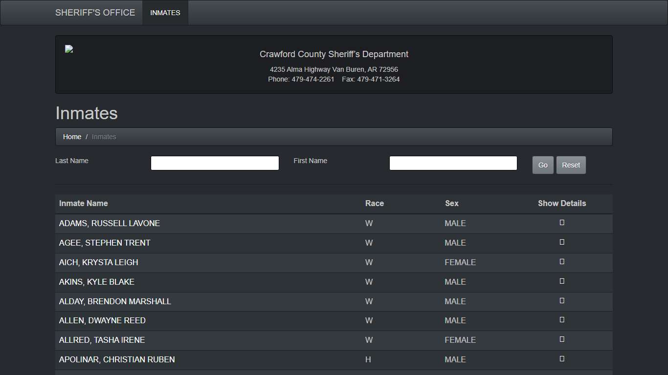 Crawford County Jail Inmates - Crawford County Sheriff's Department